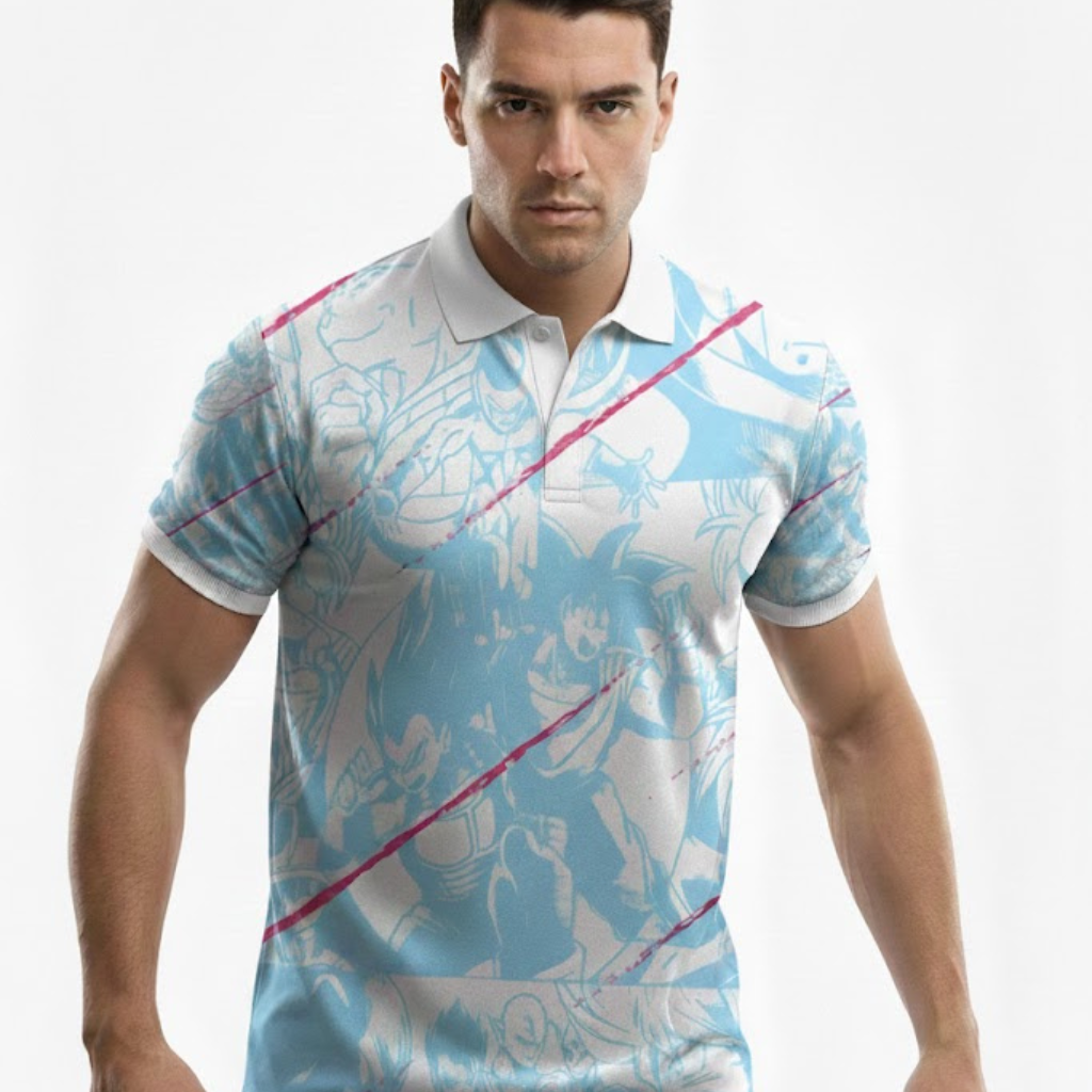 Men’s Black T-Shirt with Blue & Pink Line Print