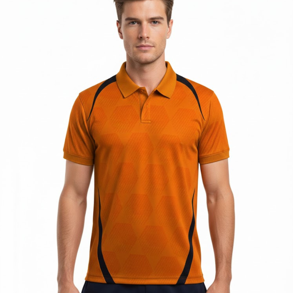 Men’s Orange T-Shirt with Black Line Design