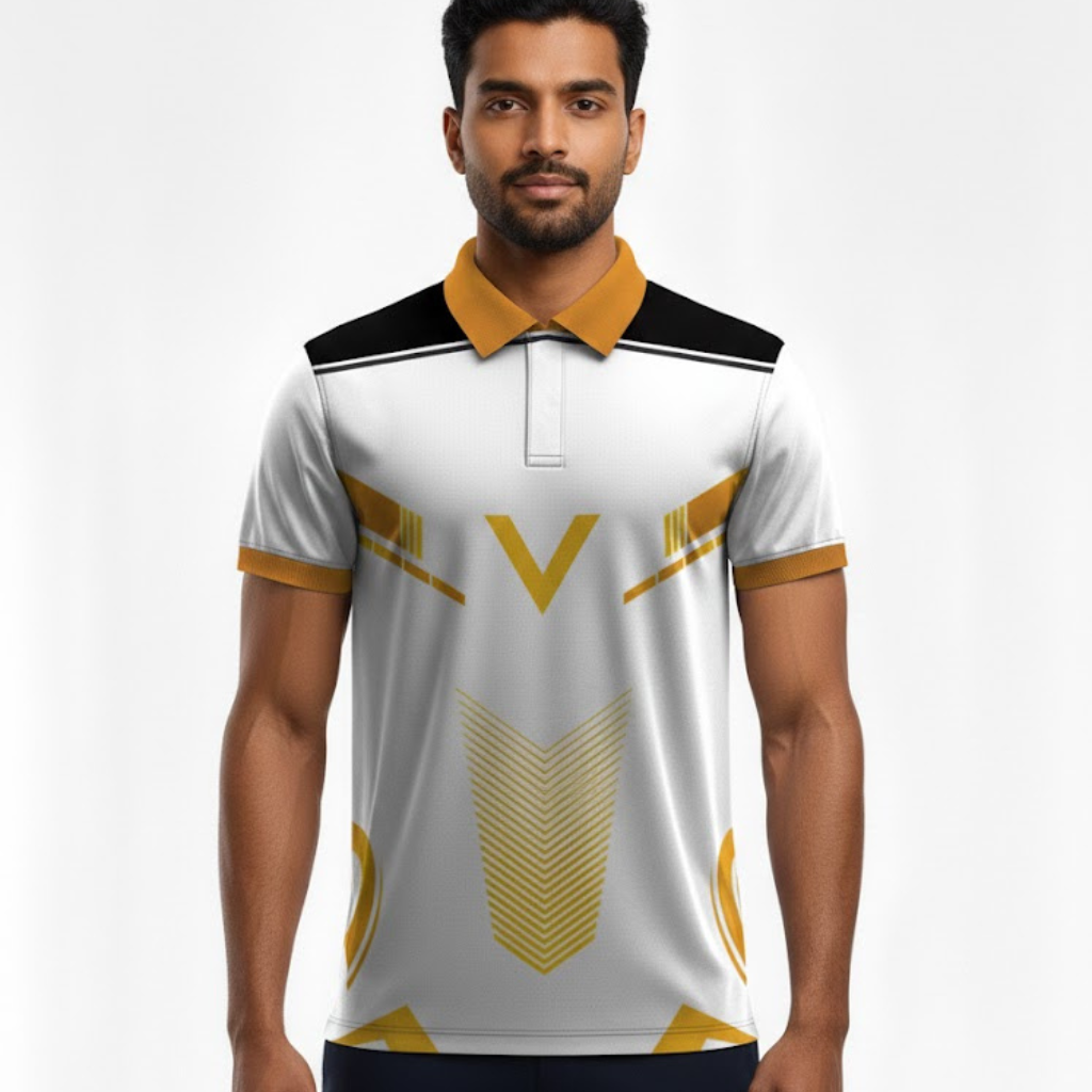 Men’s White T-Shirt with Yellow & Black Print
